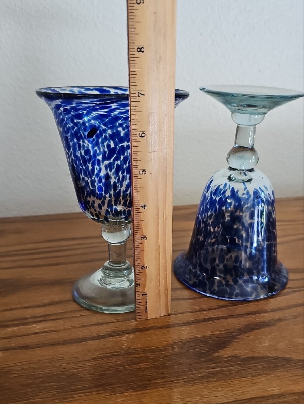 Made in Mexico Handblown Blue Speckled Glass Goblets - Set of 2 Tote 9 - Picture 6 of 6